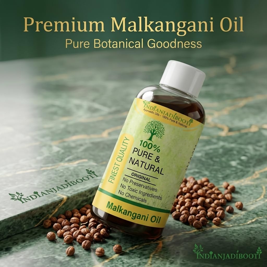 IndianJadiBooti Malkangani Oil - Cold Pressed Jyotishmati Tel (Celastrus Paniculatus) - Pure Oil for Scalp Massage, Focus & Hair Wellness - 50ml