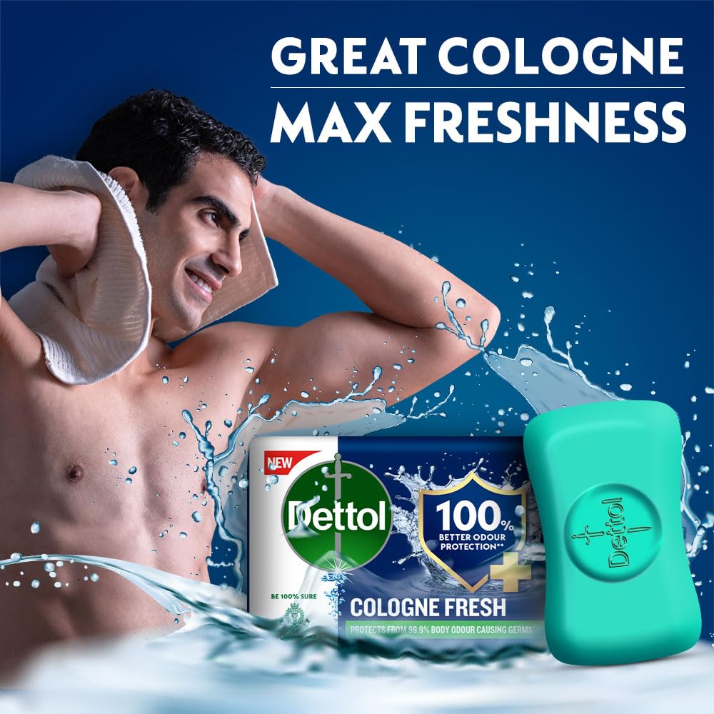 Dettol Cologne Fresh Bathing Soap Bar, 12Hr Freshness, (800g), 100g- Pack of 8