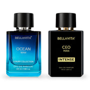 Bella Vita Luxury Fire and Ice | CEO Men Intense & OCEAN | Long Lasting Perfume for Man | 2x 100ml | Citrus, Woody and Musky Premium Fragrance Scent