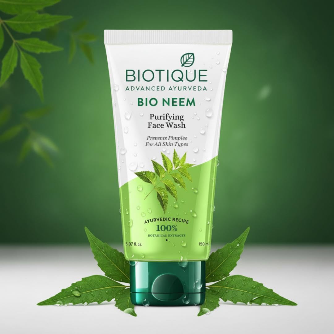 Biotique Fresh Neem Pimple Control Face Wash| Ayurvedic and Organically Pure| Prevents Pimples |100% Botanical Extracts| Suitable for All Skin Types | 50mL