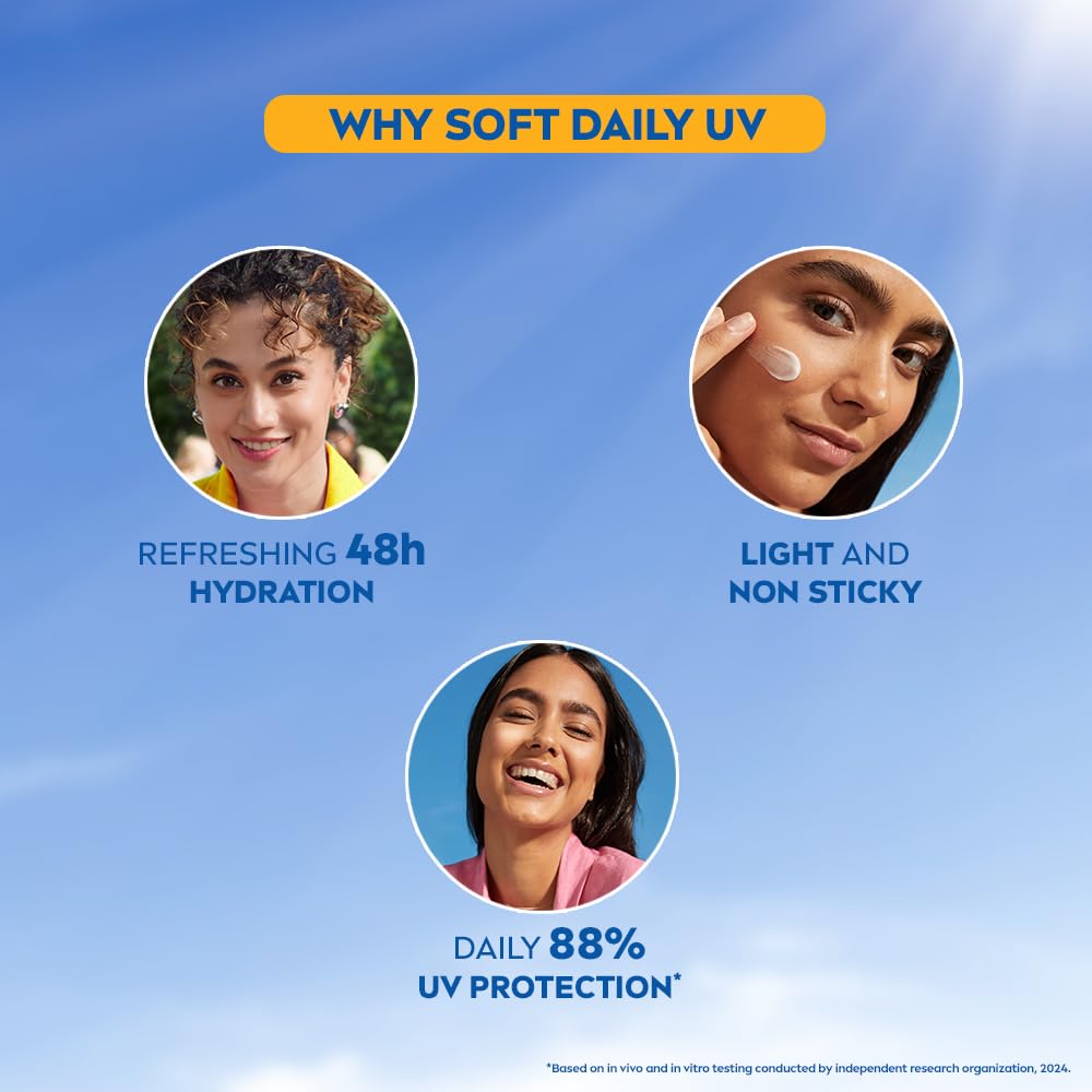 NIVEA Soft Daily SPF 15 Moisturizer | 88% UV Protection | Face & Body Cream for Healthy Glow in 5 Days | No White Cast | Vitamin E & Shea Butter | Lightweight, Quick Absorbing | 72H Hydration | 300ml