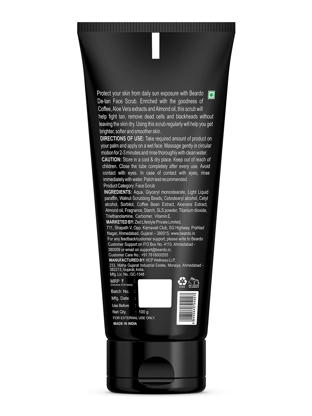 BEARDO De-Tan Face scrub for Men, 100g | Blackhead & Tan Removal | Dual Bead Exfoliation | Coffee Detox | Oil Control