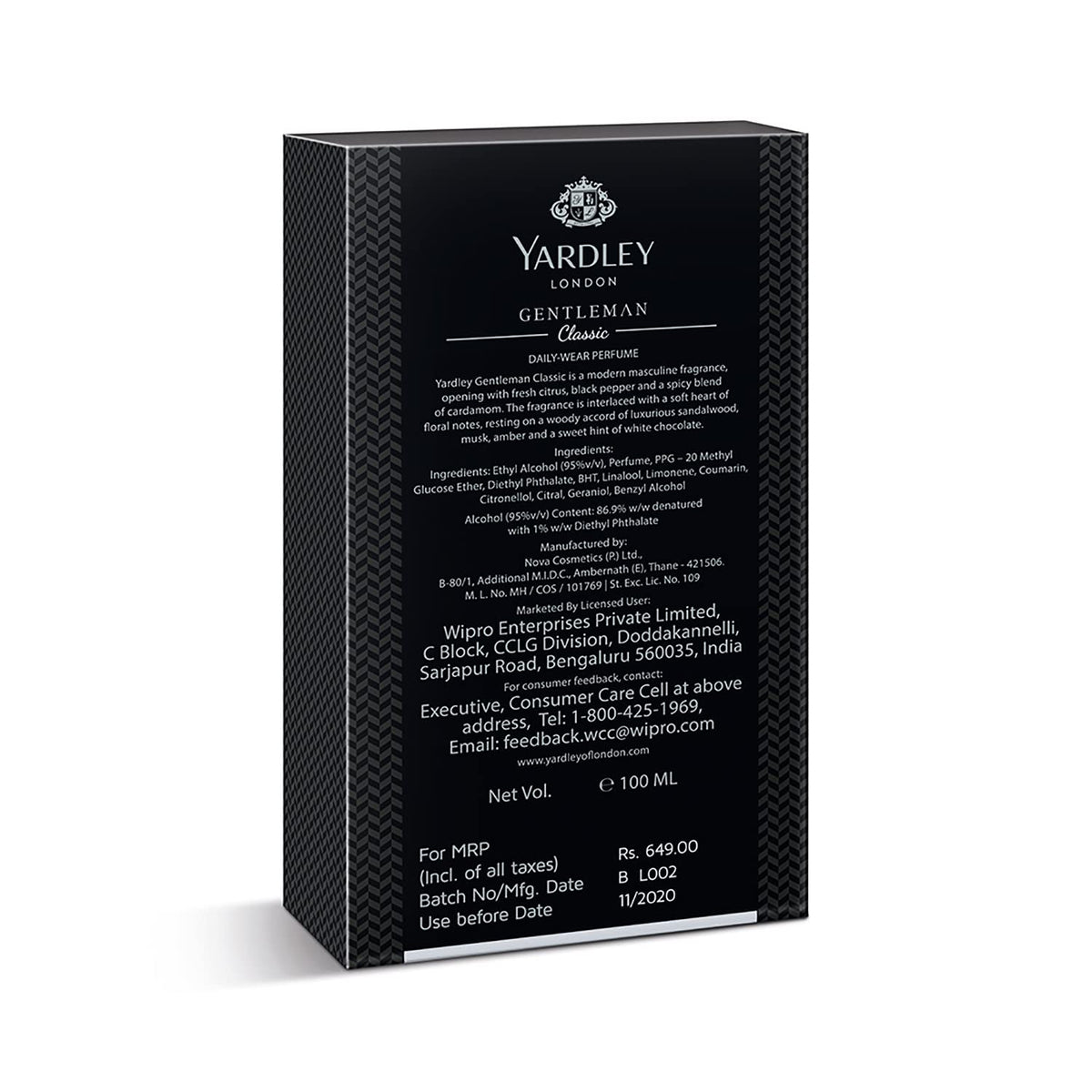 Yardley London Gentleman Classic Liquid Perfume Spray, Fresh Woody Fougère Notes, Masculine Fragrance, Perfume For Men, 100ml