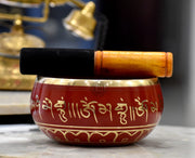 DSH Tibetan Singing Bowl Handcrafted Meditation Sound Bowl Easy To Play Vibration Therapy Praying Bowl (Red-5.5 inch)