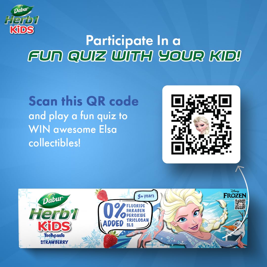 Dabur Herb'l Kids Elsa Frozen Toothpaste | 160g (Pack of 2 x 80g) | 3+ Years | Strawberry Flavour | No added chemicals | Cavity protection | Healthy Gums | SLS & Flouride free