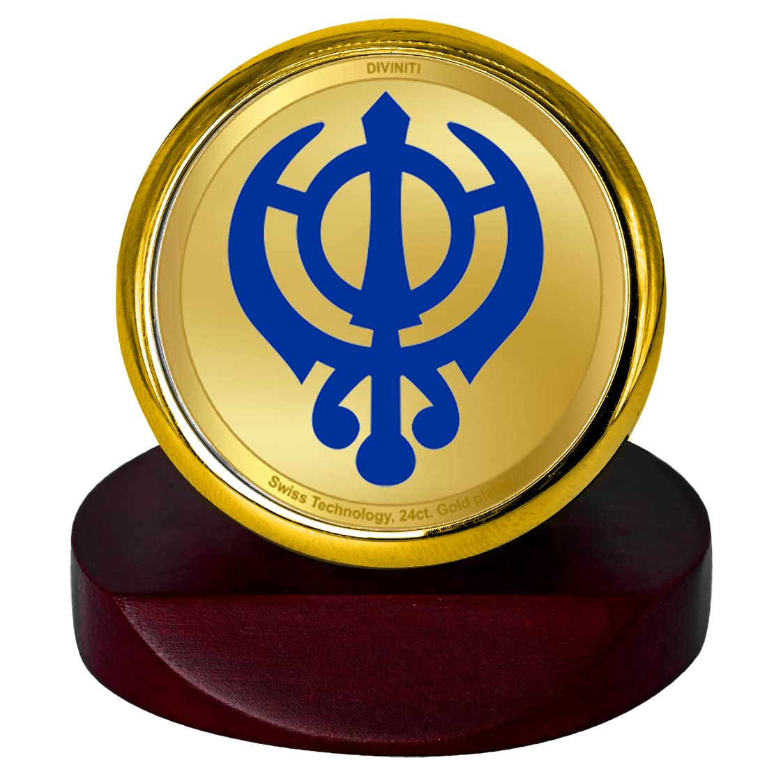 DIVINITI 24K Gold Plated Religious Car Dashboard Frame | Premium God Idol Frame for Car, Home Mandir & Office Table | Spiritual Gift, Decorative Showpiece | Khanda Sahib