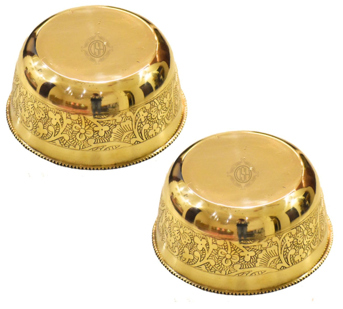 DSH Brass Bowl Pure Brass Embossed Design Lunch Bowl (Set of-2) Tableware and Serveware for Home Hotel Restaurant.(KATORI-DANAach-2P)