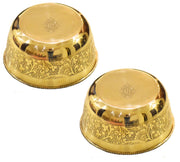 DSH Brass Bowl Pure Brass Embossed Design Lunch Bowl (Set of-2) Tableware and Serveware for Home Hotel Restaurant.(KATORI-DANAach-2P)