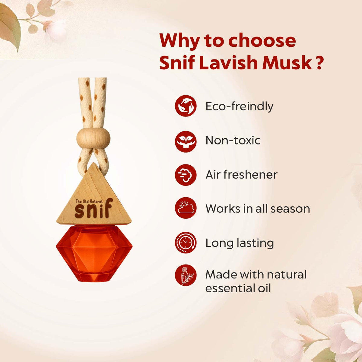 The Old Natural Snif Diamond Hanging Car Perfume | Car Air Freshener with Refill Pack (Lavish Musk 10ml + 15ml Refill Pack)