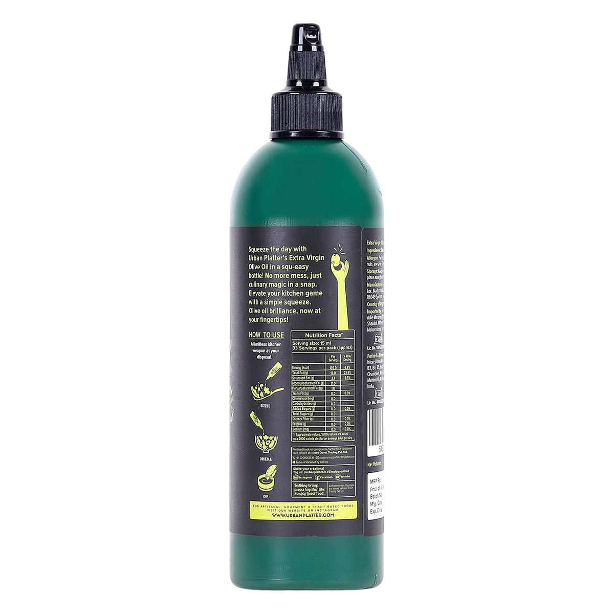 Urban Platter Extra Virgin Olive Oil in Squeezy Bottle, 500ml [Product of Italy | Convenient Squeezable Bottle | Argemone Oil Free]