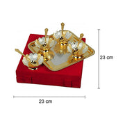 DSH Metal Bowl Set with Spoon, Tray and Velvet Box for Wedding Return Gifts and Festive Gifting-Set of 9