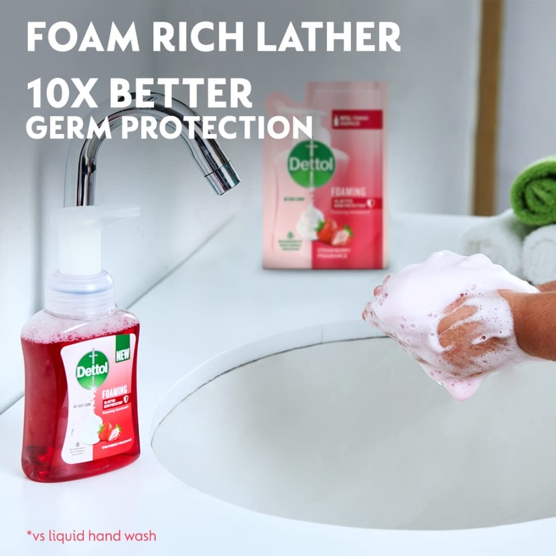 Dettol Foaming Handwash Pump + Refill Combo, Strawberry (250ml + 700ml) | Rich Foam | Moisturizing Hand Wash | Soft on Hands