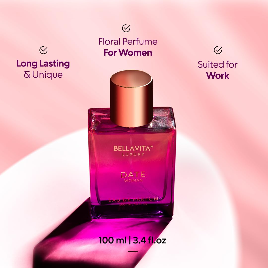 Bella Vita Luxury Date Woman Eau De Parfum Liquid Perfume With Pink Pepper, Jasmine & Vanilla, Premium Long Lasting Floral & Fruity Fragrance For Women, 100ml (Pack Of 2)