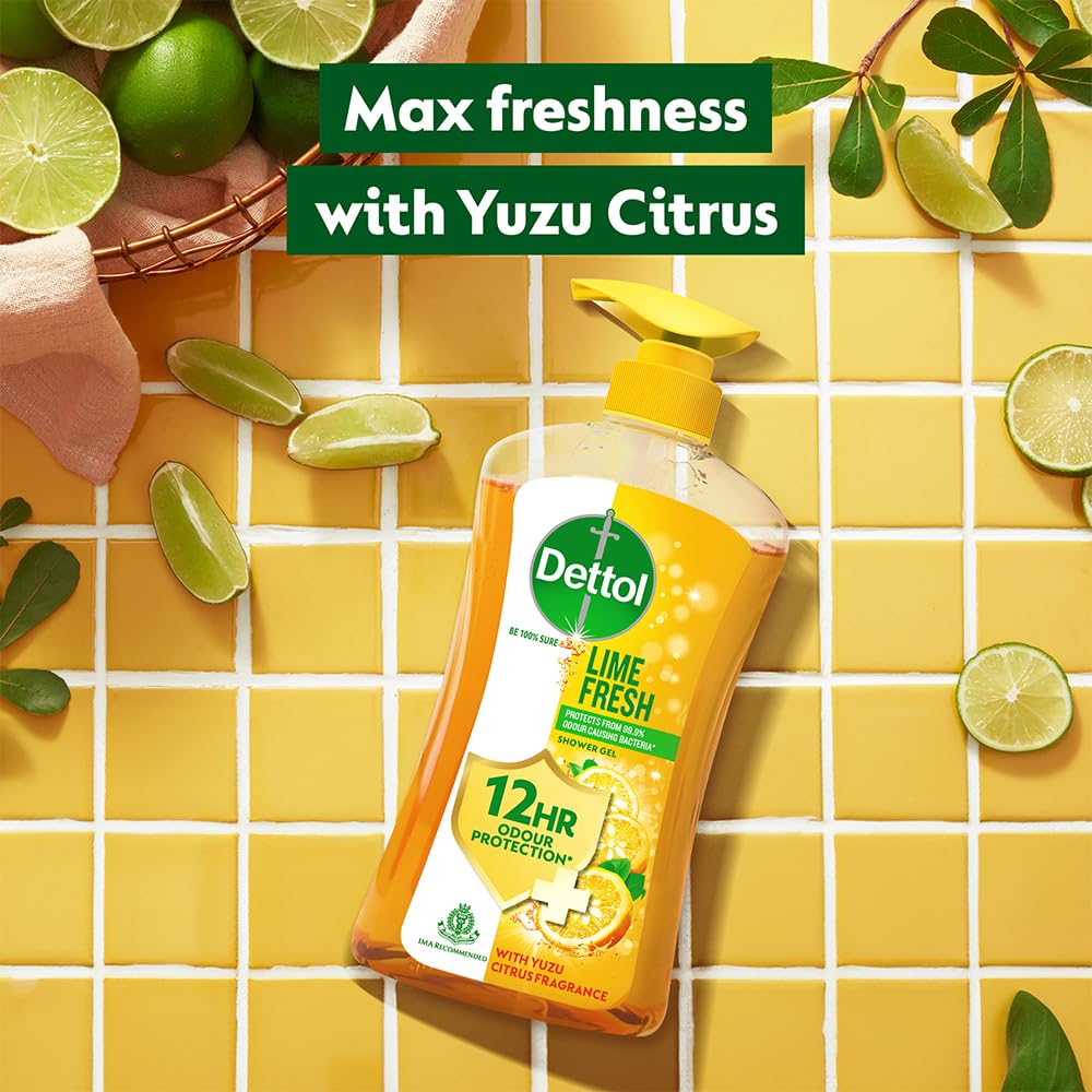 Dettol Body Wash and Shower Gel for Women and Men, Lime Fresh - 500ml | Soap-Free Bodywash | 12h Odour Protection