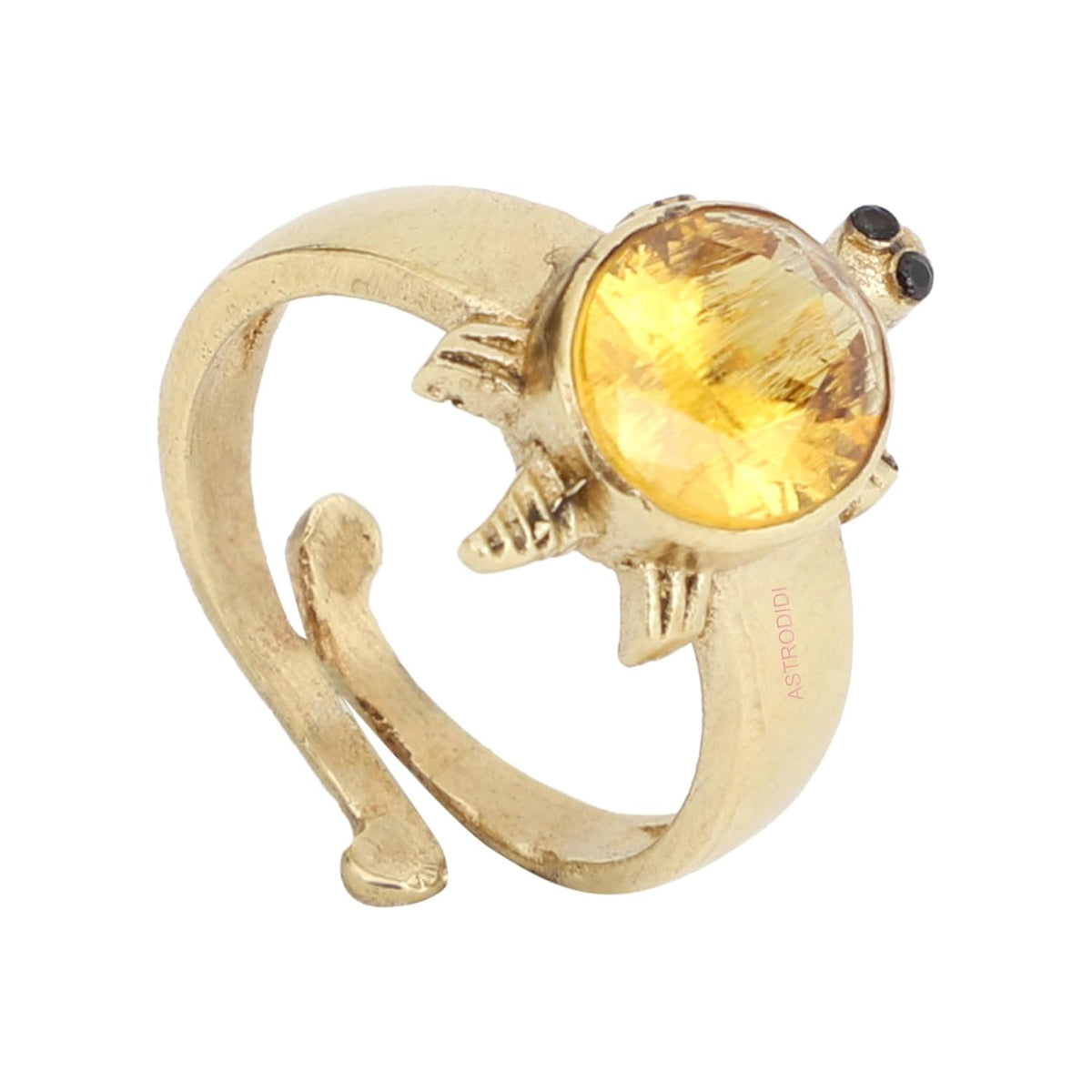 ASTRODIDI Yellow Zircon Stone Tortoise Ring | Adjustable Brass Kachua Turtle Meru Fashion Ring For Men Women Boys and Girls