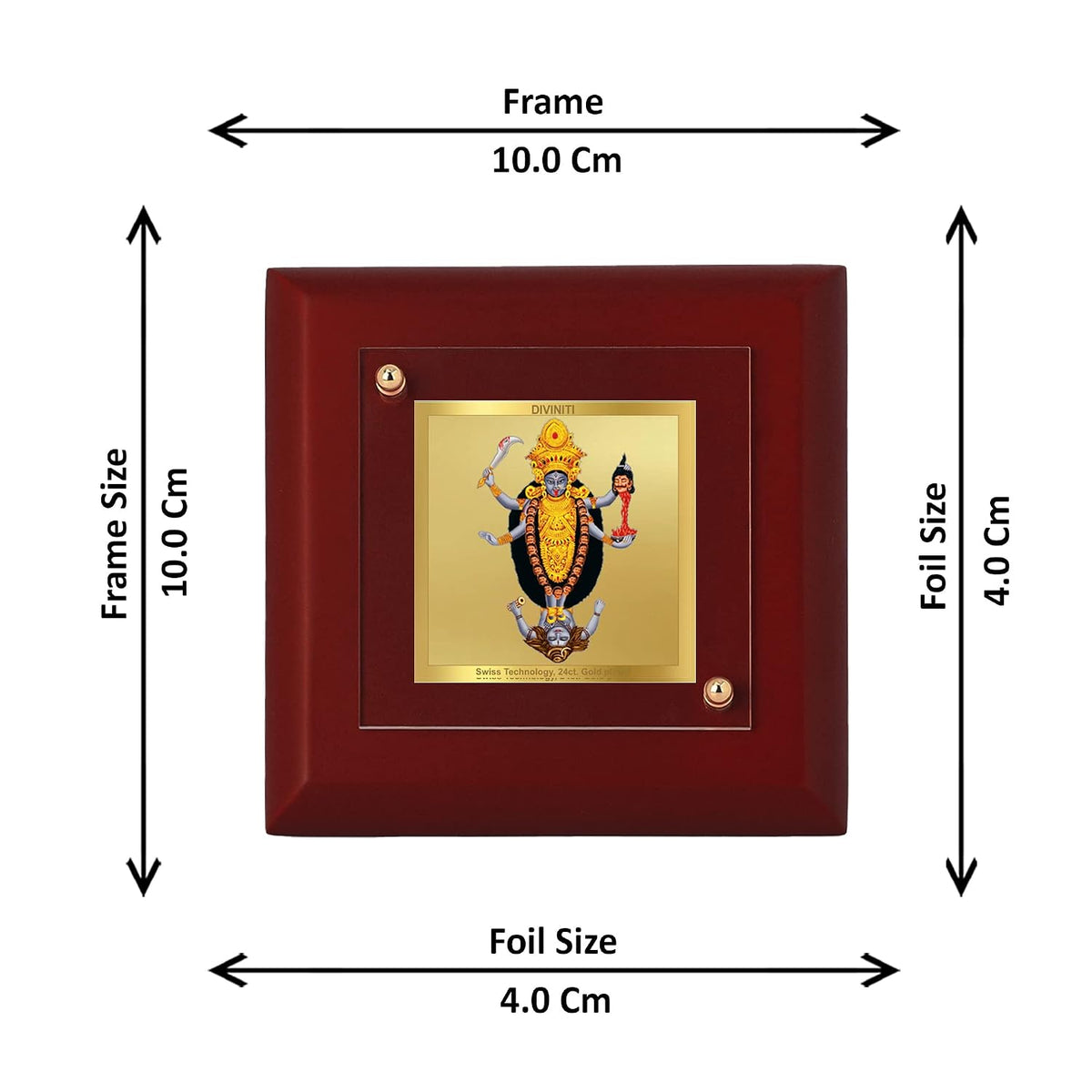 DIVINITI Maa Kali 24K Gold Plated MDF Photo Frame | Premium Religious Table Top Frame for Home, Office & Prayer Room | Luxury Spiritual Gift Item for Housewarming, Festive Gifting| 10 x 10 CM