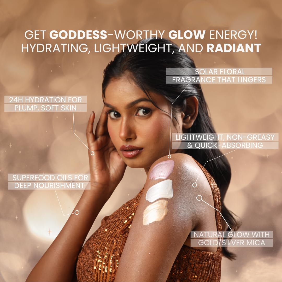 Suroskie Glow Drip Golden Hour, Silver & Pink Luxe 50Ml Each, (Pack Of 3 With Brush) | Shimmer For Radiant & Luminous Skin | Non-Greasy & Quick Absorbing Body Highlighter | Body Shimmer For Women