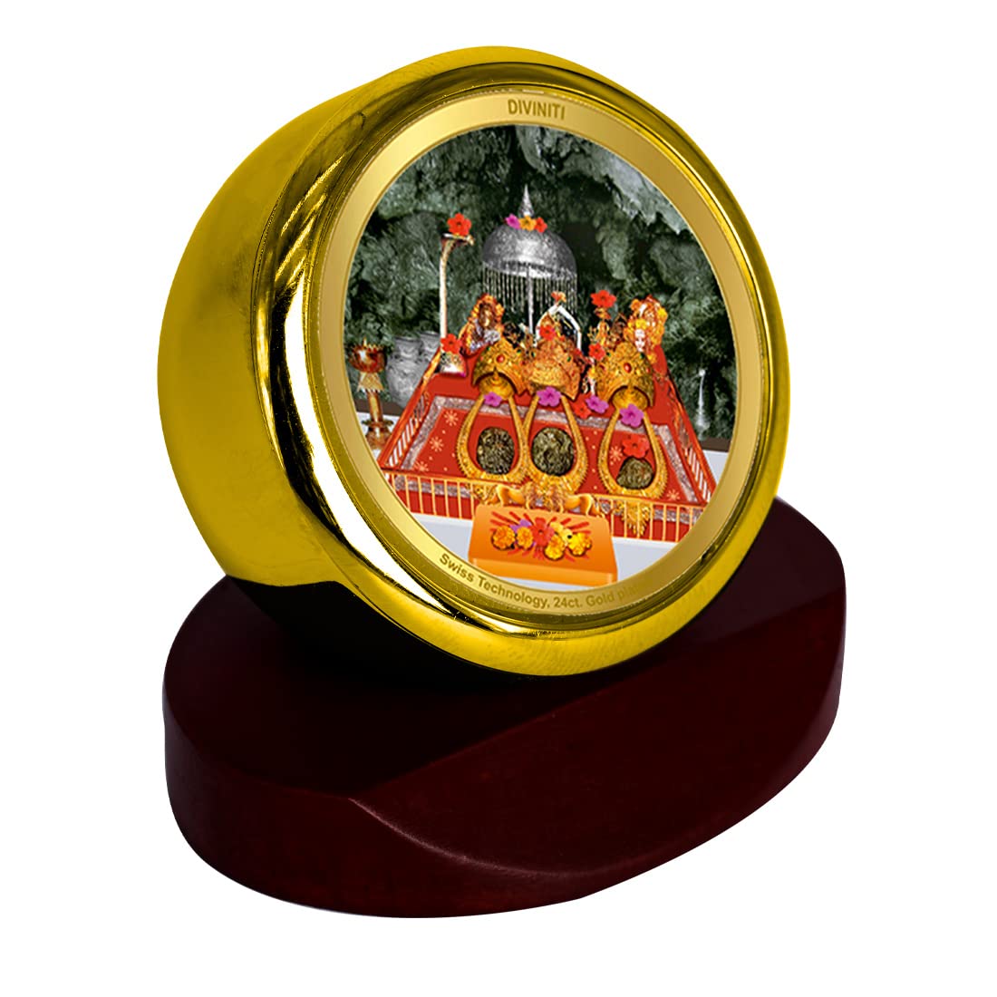 DIVINITI 24K Gold Plated Religious Car Dashboard Frame | Premium God Idol Frame for Car, Home Mandir & Office Table | Spiritual Gift, Decorative Showpiece | Mata Ka Darbar