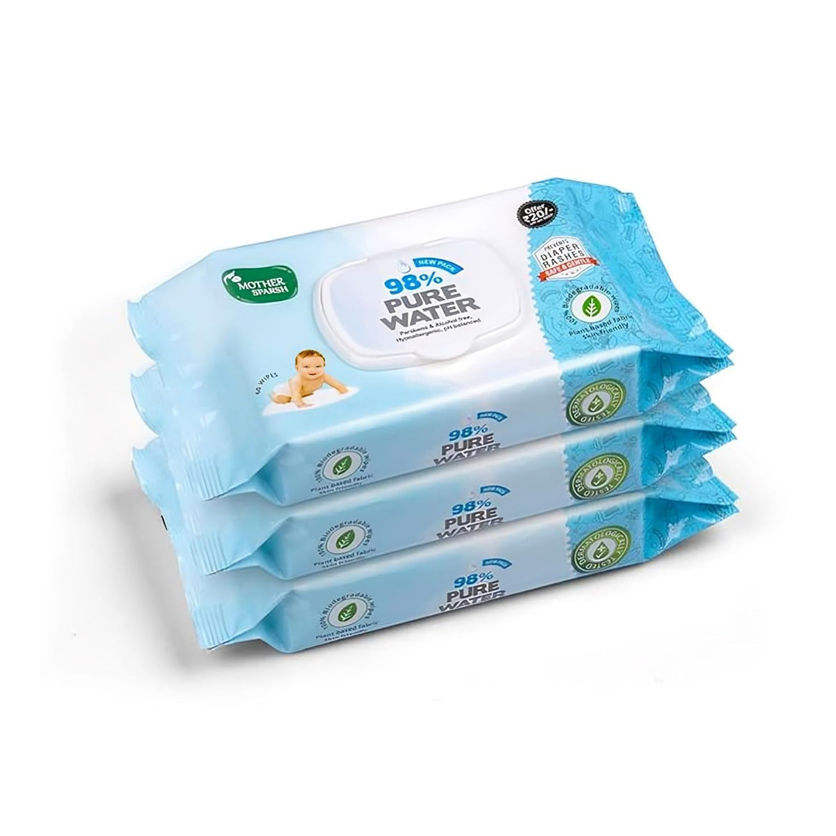 Mother Sparsh 98% Water Based Baby Wipes I Wet wipes made with Plant Fabric I 60 Pcs (Combo of 18)
