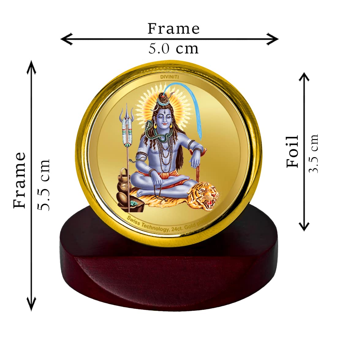 DIVINITI 24K Gold Plated Religious Car Dashboard Frame | Premium God Idol Frame for Car, Home Mandir & Office Table | Spiritual Gift, Decorative Showpiece | Shiva