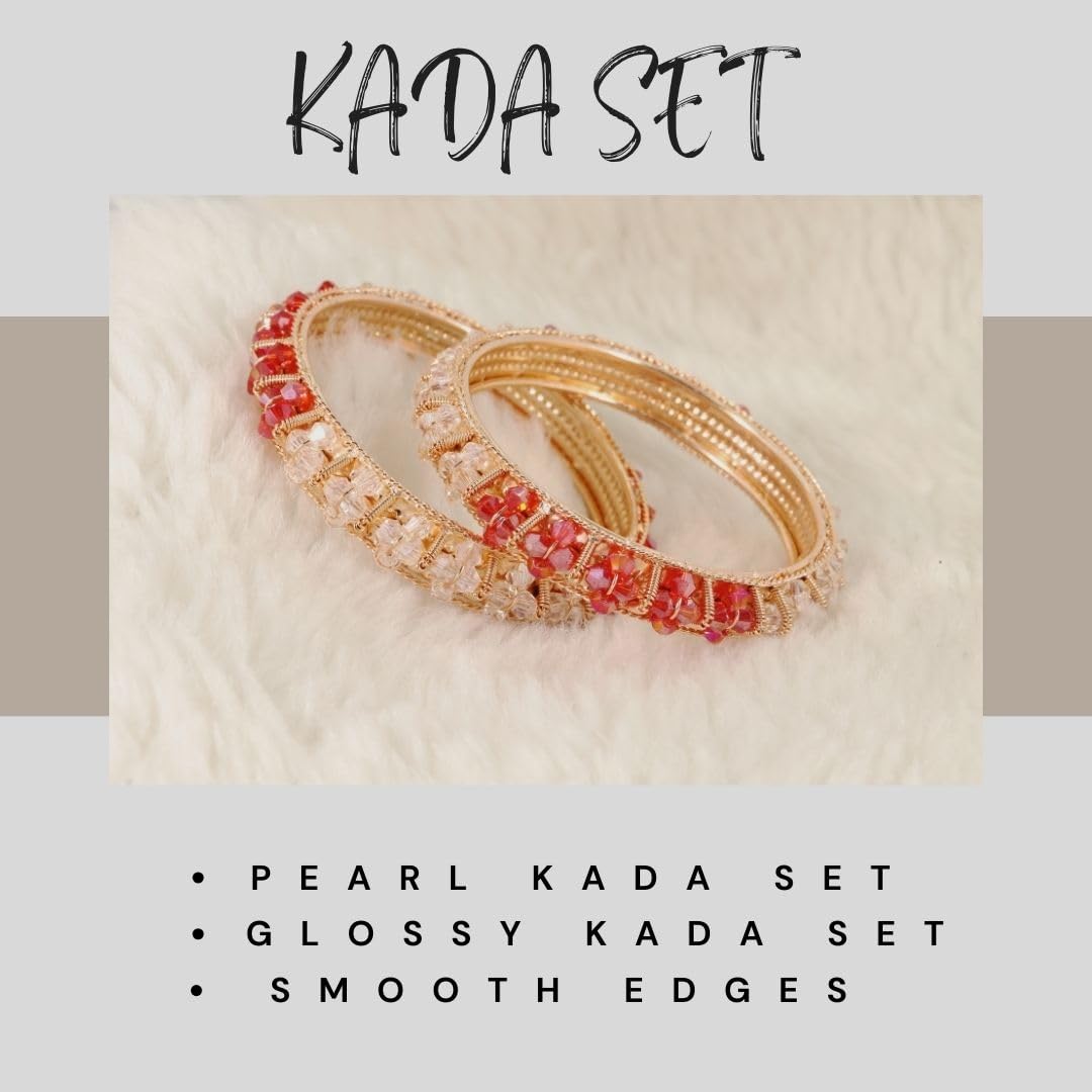 NMII Gold Plated Pearls Kada Bangles Set For Women & Girls | Traditional Designer Bangles | Wedding, Party, Function, Festival, Occasion Fashion Jewellery | Women's Bangles- Set of 2