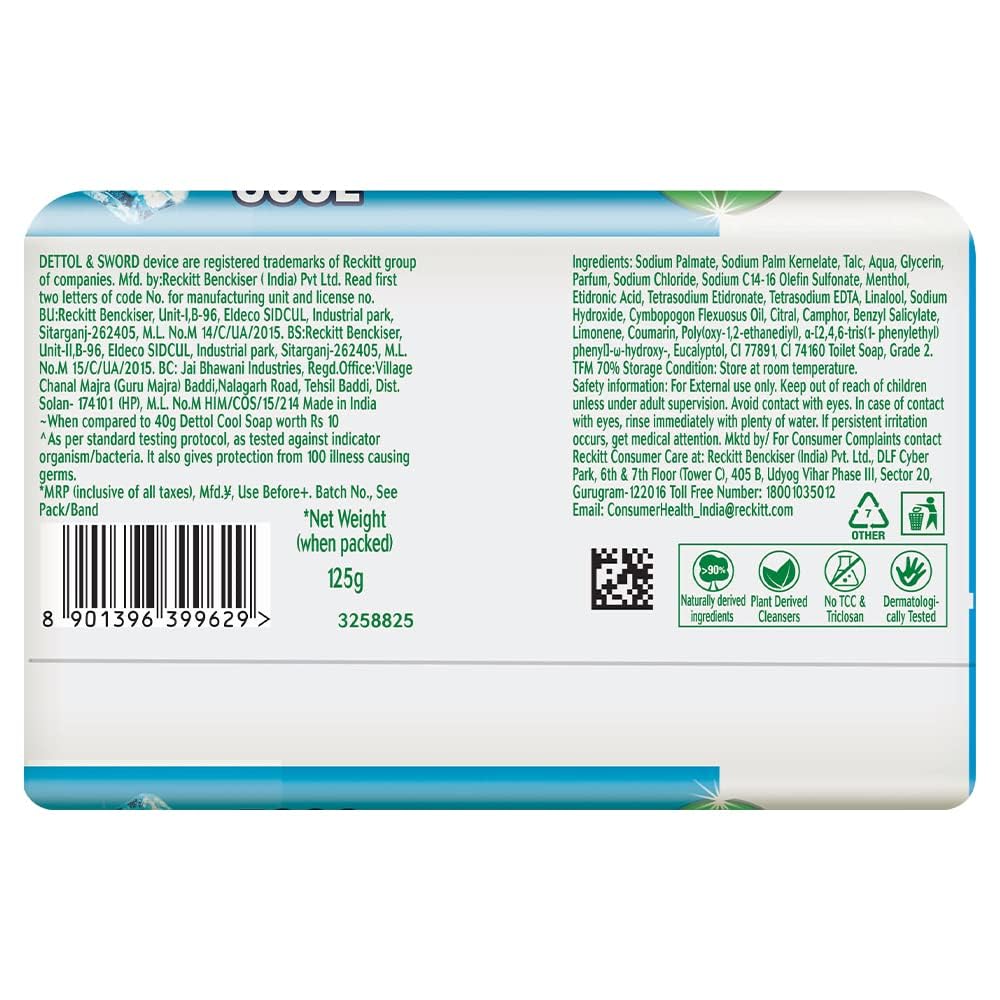 Dettol Icy Cool Bathing Soap Bar, 3X Intense Cooling, (3125g), 125g - Pack of 25