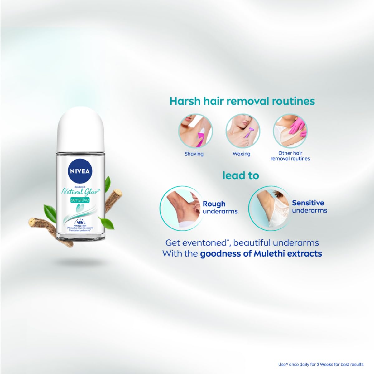 NIVEA Women Deodorant Roll On, Whitening Sensitive, for 48h Protection, 50ml