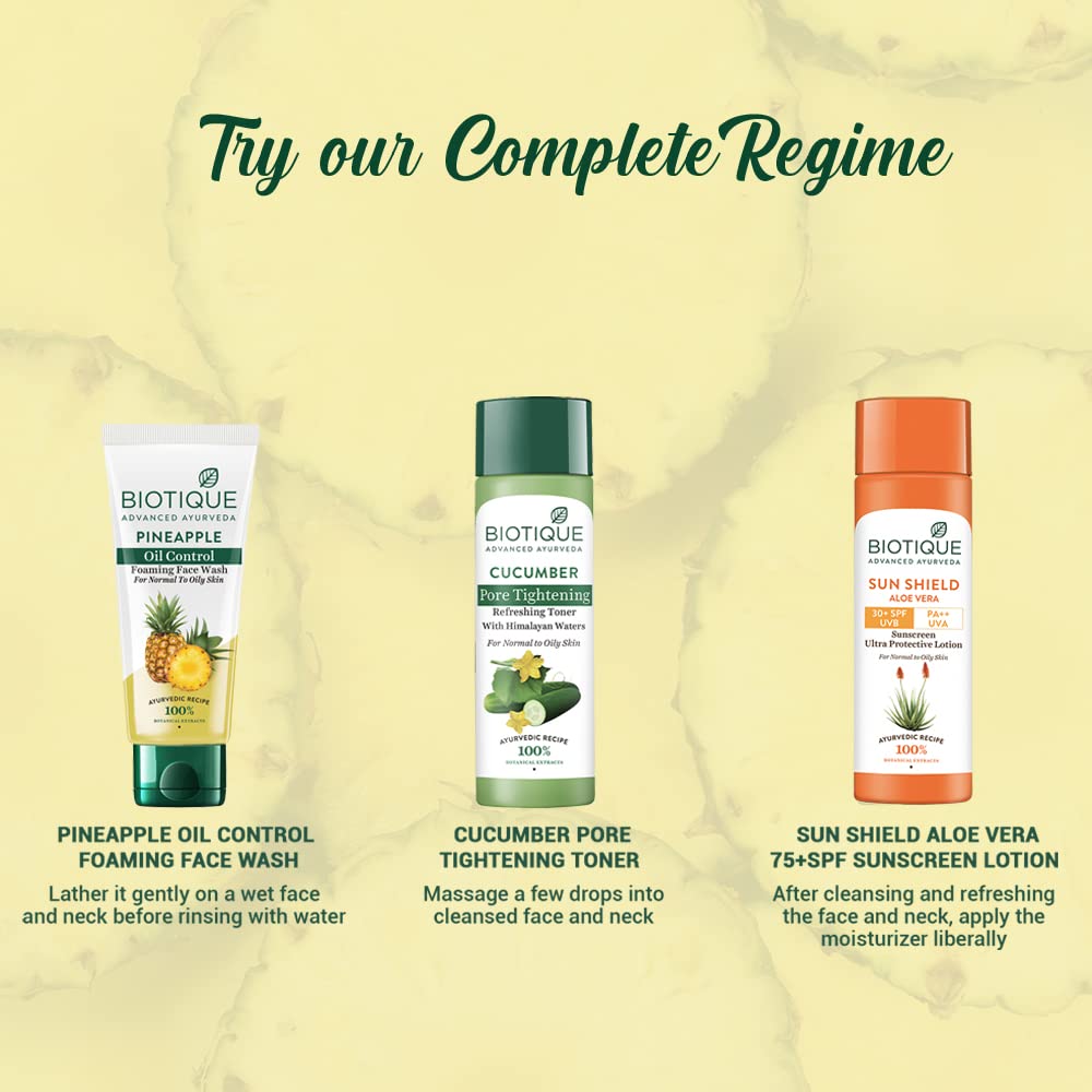Biotique Pineapple Oil Control Foaming Face Wash | Hydrates dry skin | Eliminates Excess Oil | Evens Skin Tone | 100% Botanical Extracts | Suitable for All Skin Types | 150ml