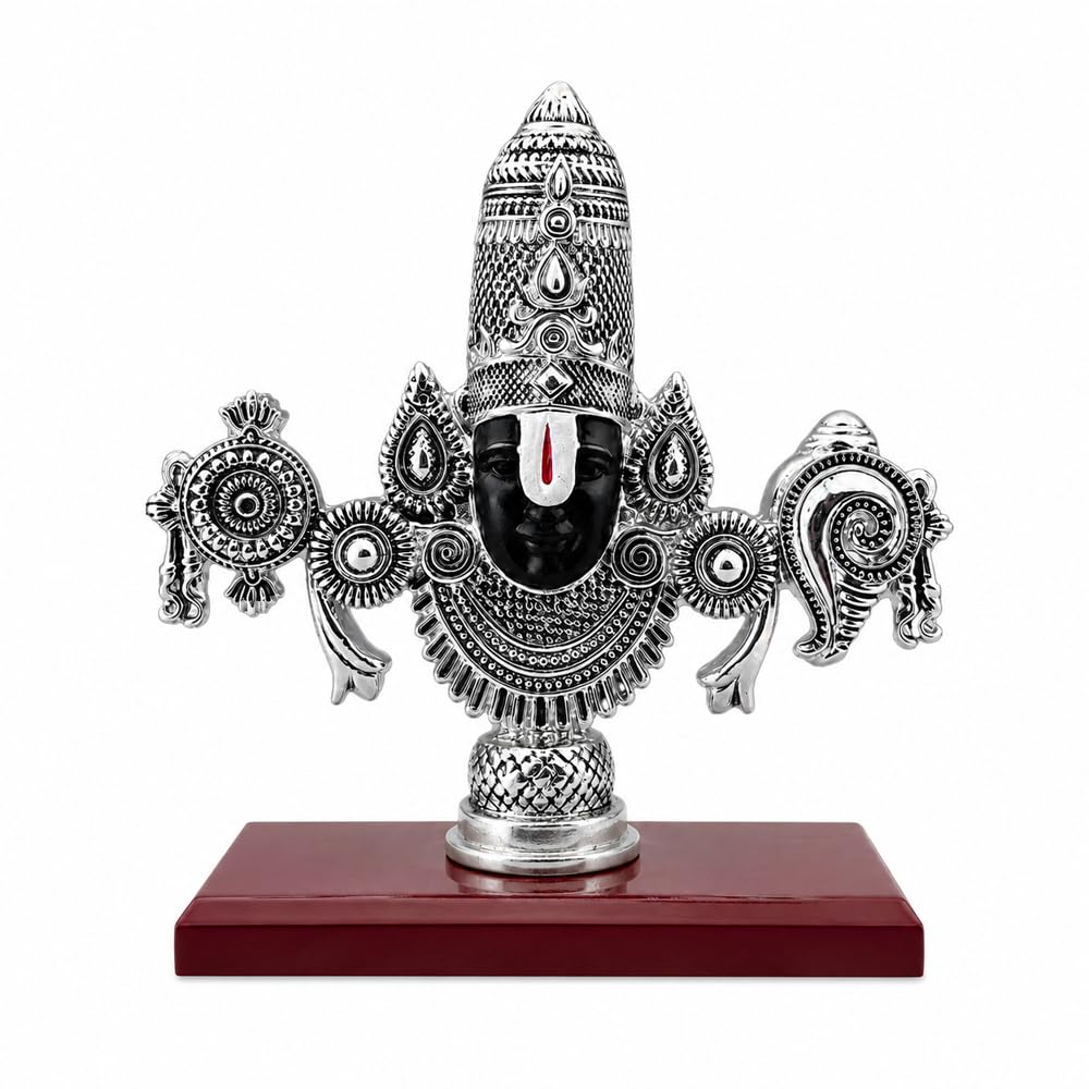 DIVINITI 999 Silver Plated Tirupati Balaji Face Idol with Gift Box, 8.5 cm