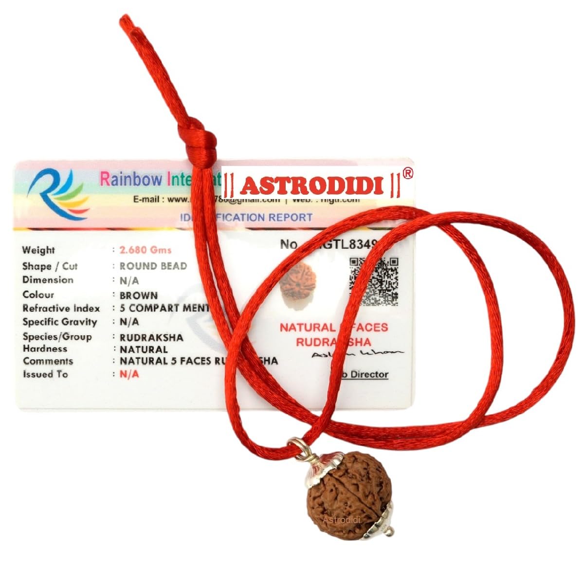 ASTRODIDI 5 Mukhi Rudraksha Pendant Lab Certified Nepali Five Mukhi Original Certified Rudraksha Pendant Origin Nepal, Color Brown | Astrological Benefits | Unisex Design for Men & Women