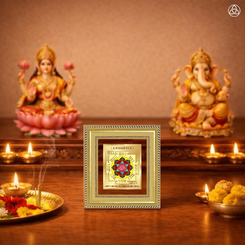 DIVINITI Siddh Energised Maha Lakshmi Yantra | 24k Gold Plated Foil Prosperity Vastu Frame for Home, Office & Puja Room | Premium Gift Box | Spiritual Yantra for Wealth, Fortune & Prosperity | 12 X 11 CM