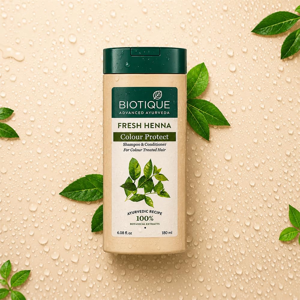 Biotique Fresh Henna Color Protect Shampoo & Conditioner | Gentle Care for Color-Treated Hair | Helps Maintain Hair Color, Strengthen & Nourish Hair | Henna & Botanical Extracts | 180ml