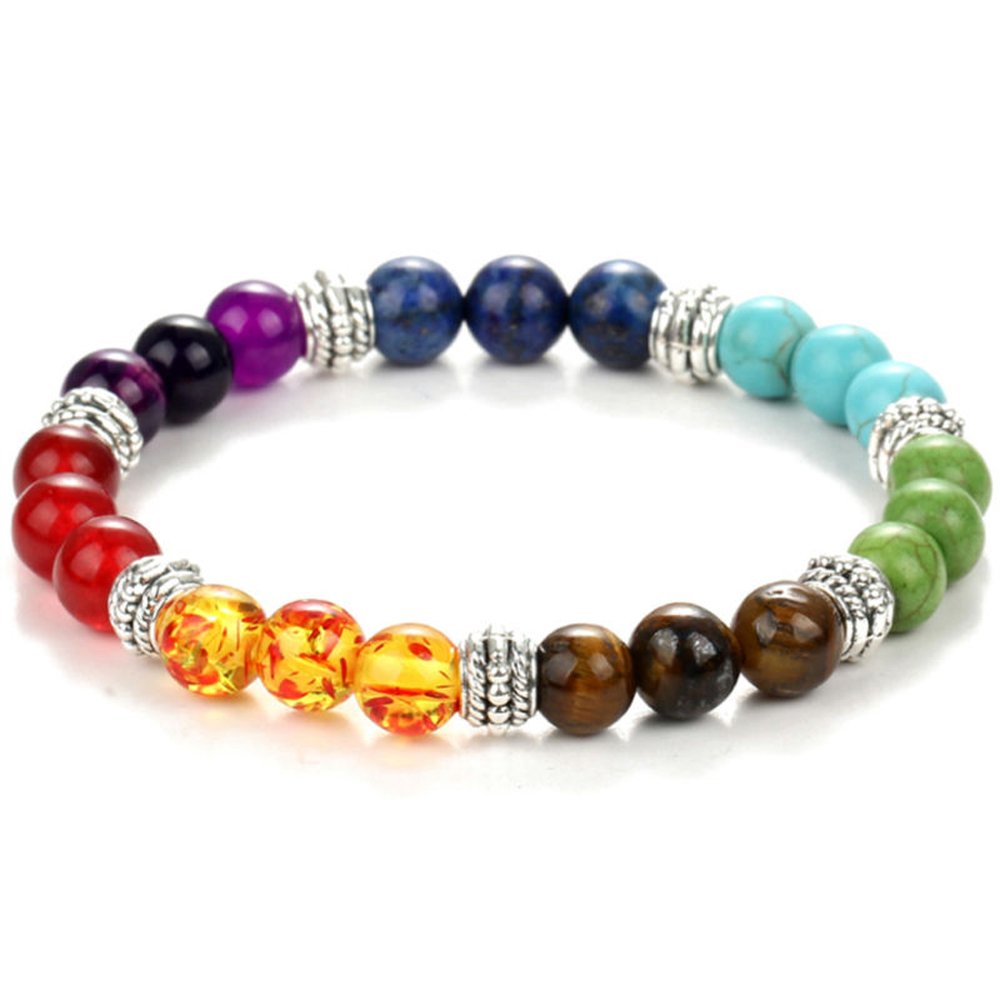 Shining Diva Fashion Spiritual 8mm Lava Rock Beads with 7 Chakra Evil Eye Stylish Unisex Bracelet