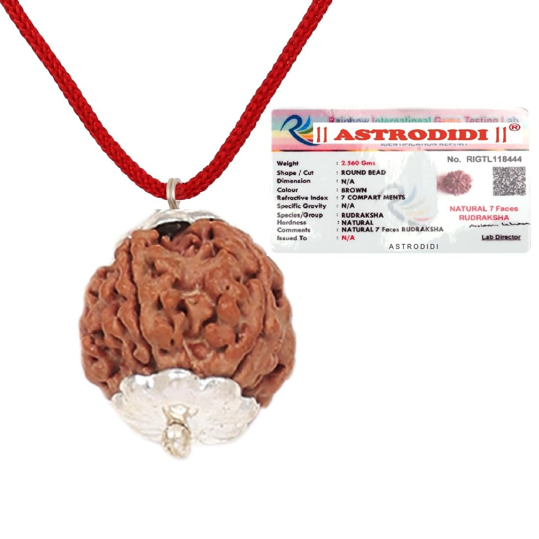 ASTRODIDI 7 Mukhi Rudraksha Original Certified Silver Plated Pendant | Natural Mantra Siddha Nepali Seven Face Rudraksh Bead | Unisex Design for Men & Women (Color: Brown)
