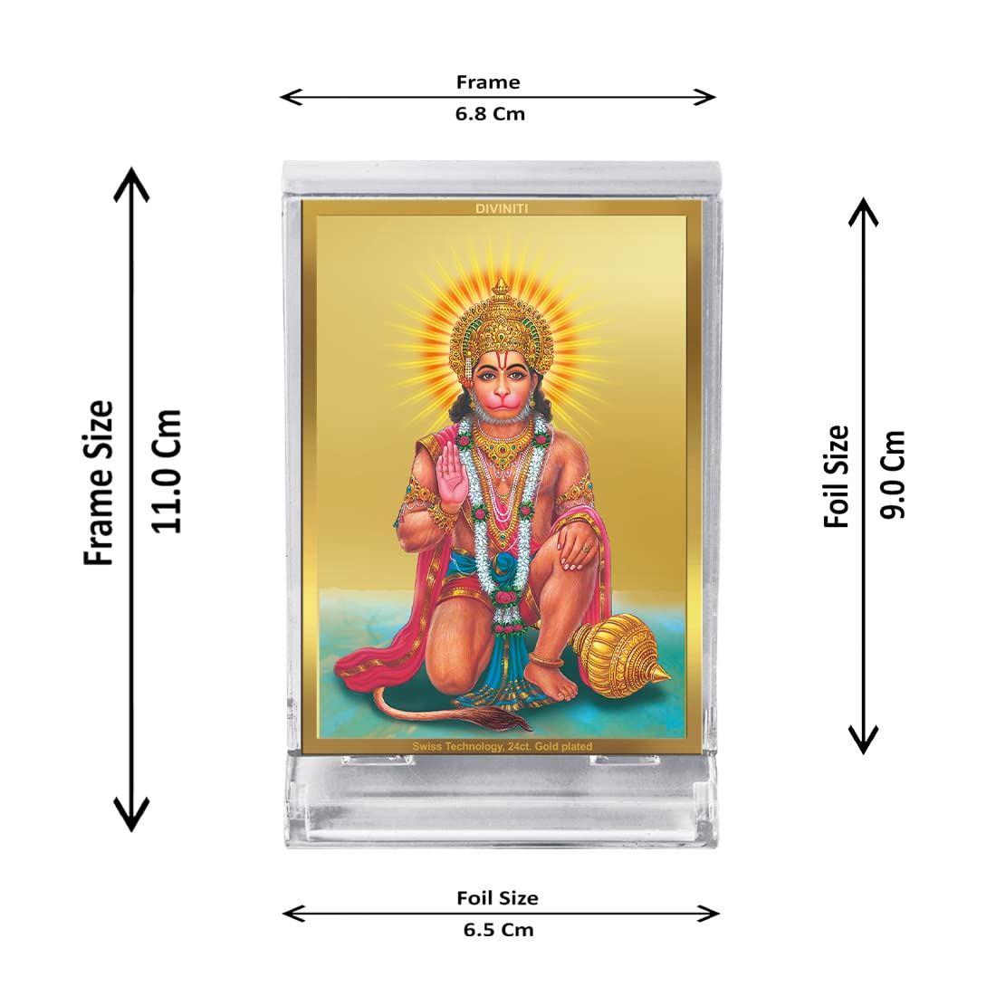 DIVINITI 24K Gold Plated Religious Car Dashboard Frame | Premium God Idol Frame for Car, Home Mandir & Office Table | Spiritual Gift, Decorative Showpiece | Hanuman Ji