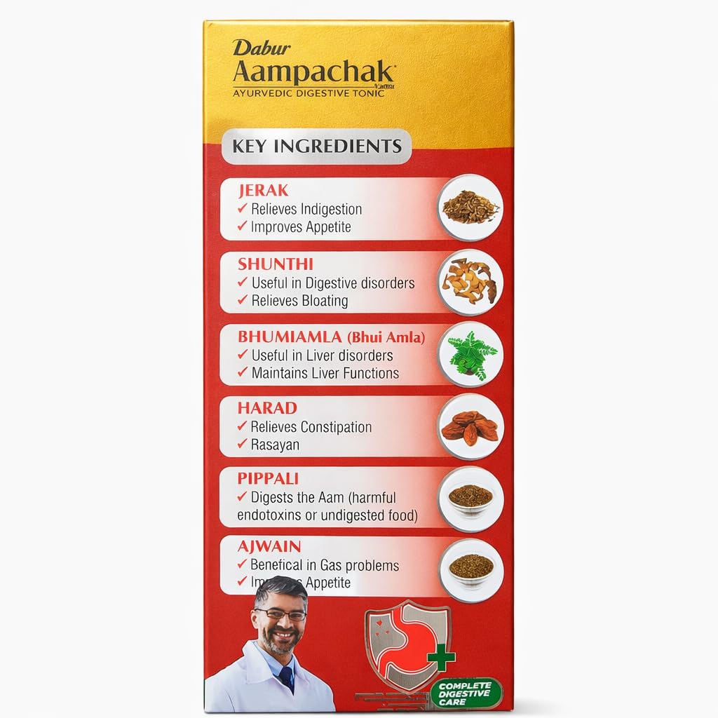 Dabur Aampachak Kadha | Ayurvedic Digestive Tonic | Helps in Gas, Acidity, Constipation, Piles & Digestion | 450 ml