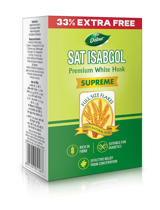 DABUR Sat Isabgol (Psyllium Husk) - 45g + 15g Free | Rich in Fiber | Provides Effective Relief From Constipation & Bloating | Promotes Bowel Health | Non Habit Forming | 100% Ayurvedic, 60 Grams