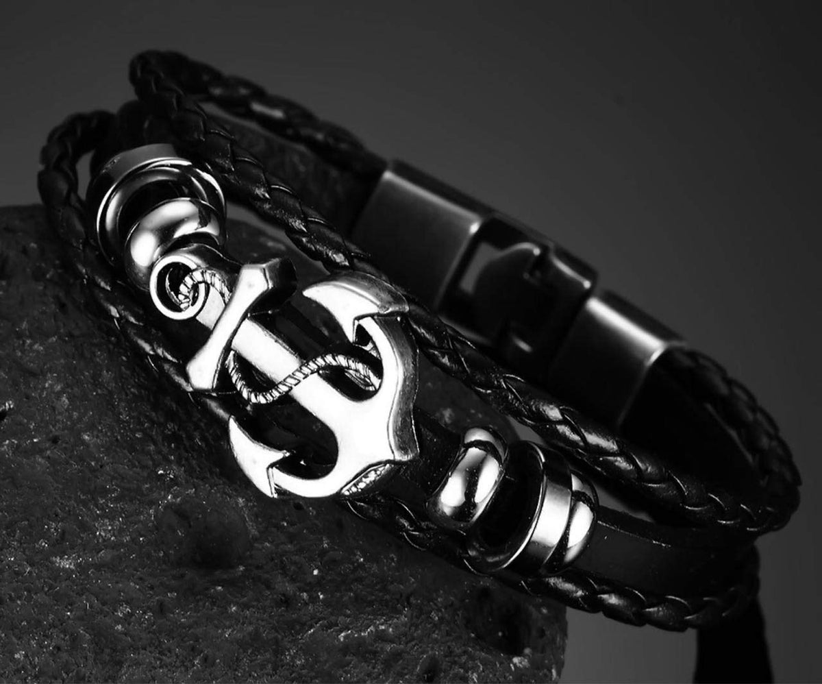 Shining Diva Fashion Leather Multi Strand Bracelet for Men and Boys