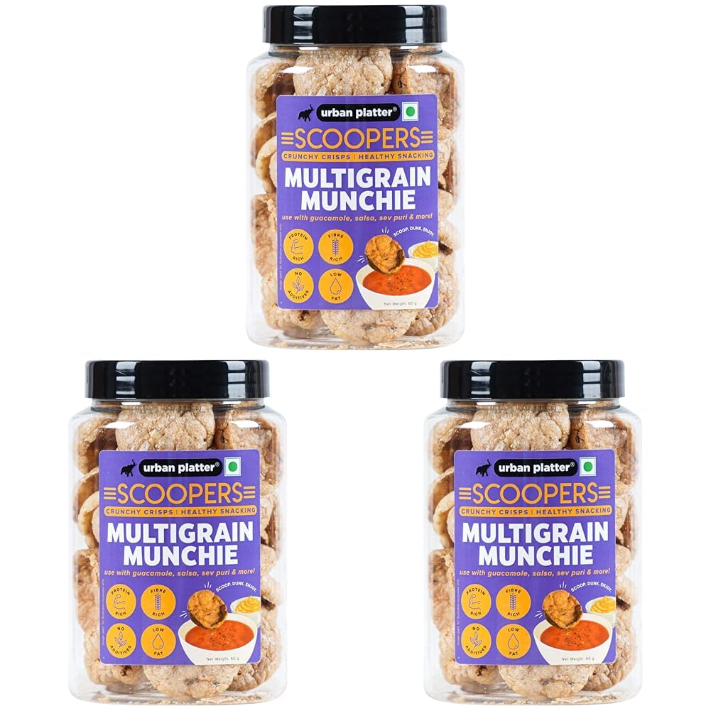 Urban Platter Scoopers Multigrain Munchie, 60g (Crunchy Crisps Made with Popped Multi-Grains and Seeds for Healthy Snacking) (Pack of 3)