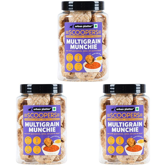 Urban Platter Scoopers Multigrain Munchie, 60g (Crunchy Crisps Made with Popped Multi-Grains and Seeds for Healthy Snacking) (Pack of 3)