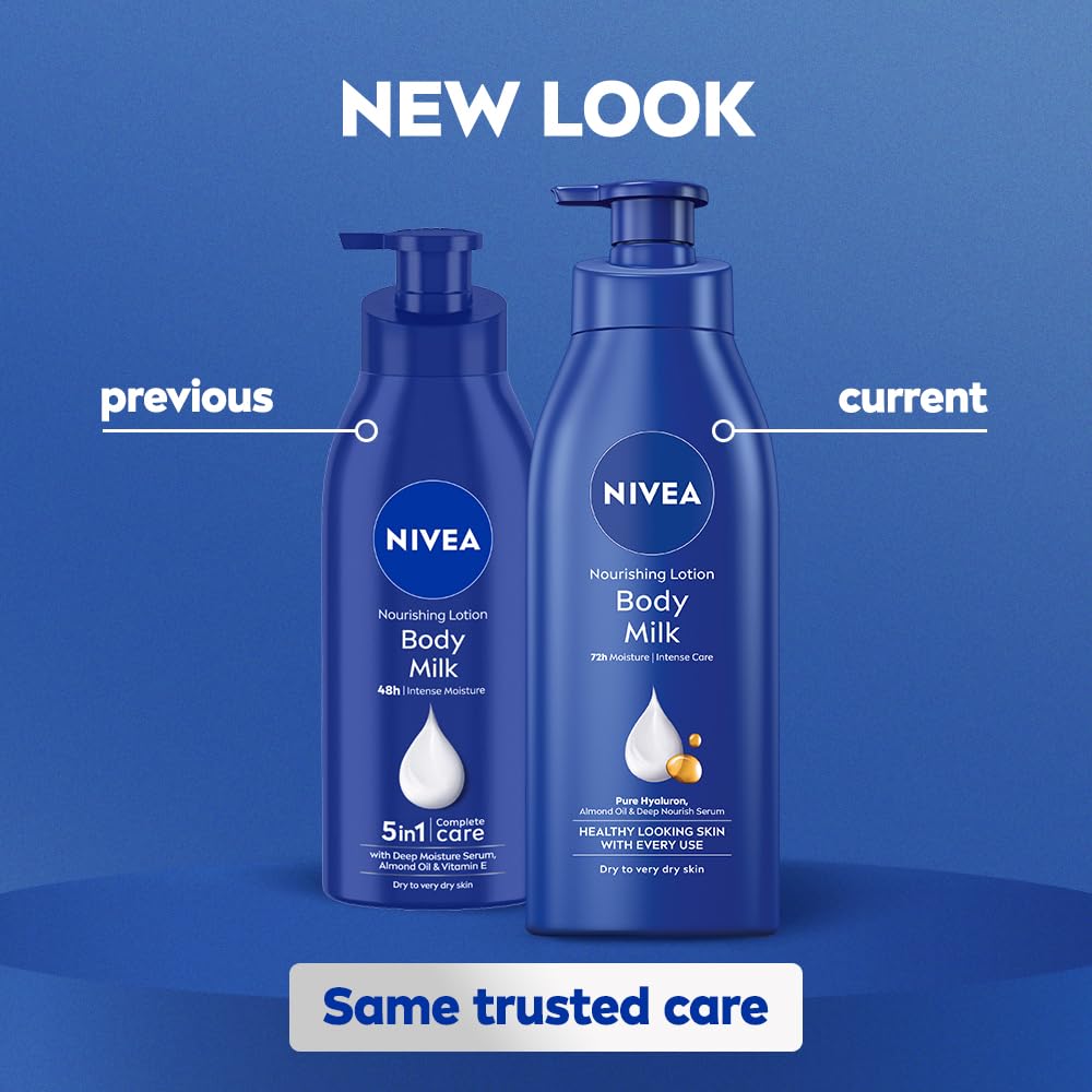 NIVEA Nourishing Body Milk 600ml Body Lotion with Hyaluronic Acid | 72Hr Hydration | Deep Moisture Care for Very Dry Skin | Enriched with Almond Oil | Smooth, Radiant & Healthy Looking Skin Care
