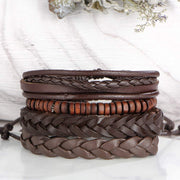 Shining Diva Fashion Brown Leather Stylish Bracelets for Men and Boys (Set of 4) (9891b)
