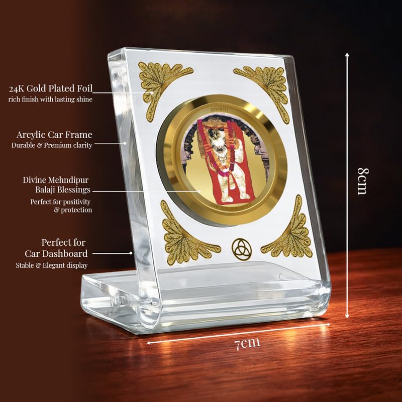 DIVINITI 24K Gold Plated Religious Car Dashboard Frame | Premium God Idol Frame for Car, Home Mandir & Office Table | Spiritual Gift, Decorative Showpiece | Mehndipur Balaji