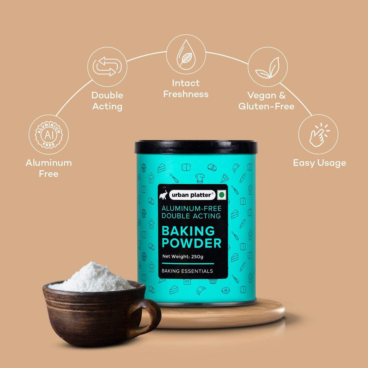 Urban Platter Aluminium-Free Baking Powder, 250g (Double-Acting Leavening Agent | Perfect for Fluffy Cakes, Breads, Baking)