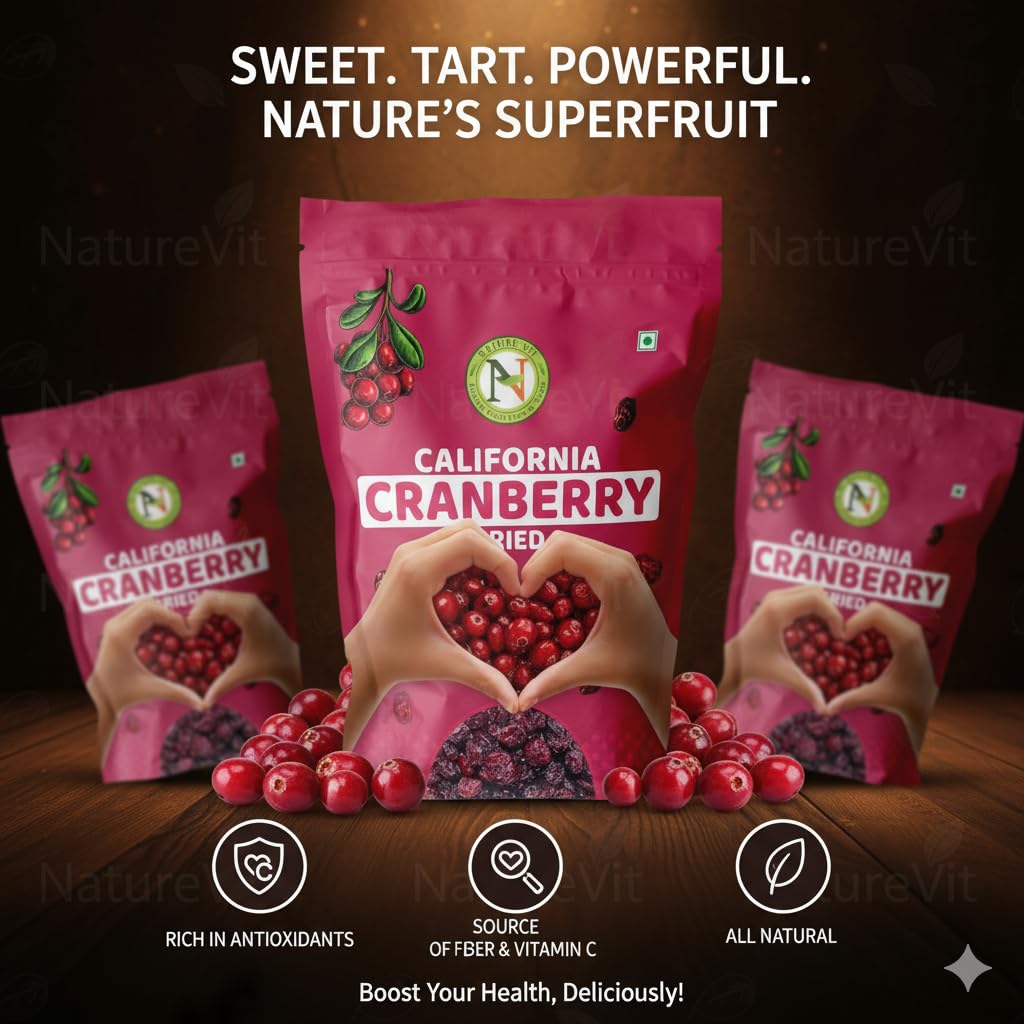NatureVit Cranberries Dried Sliced, 200g | 100% Natural Dried Cranberry | Sukha Karunda/Karamcha | Antioxidant Rich and Healthy Snack