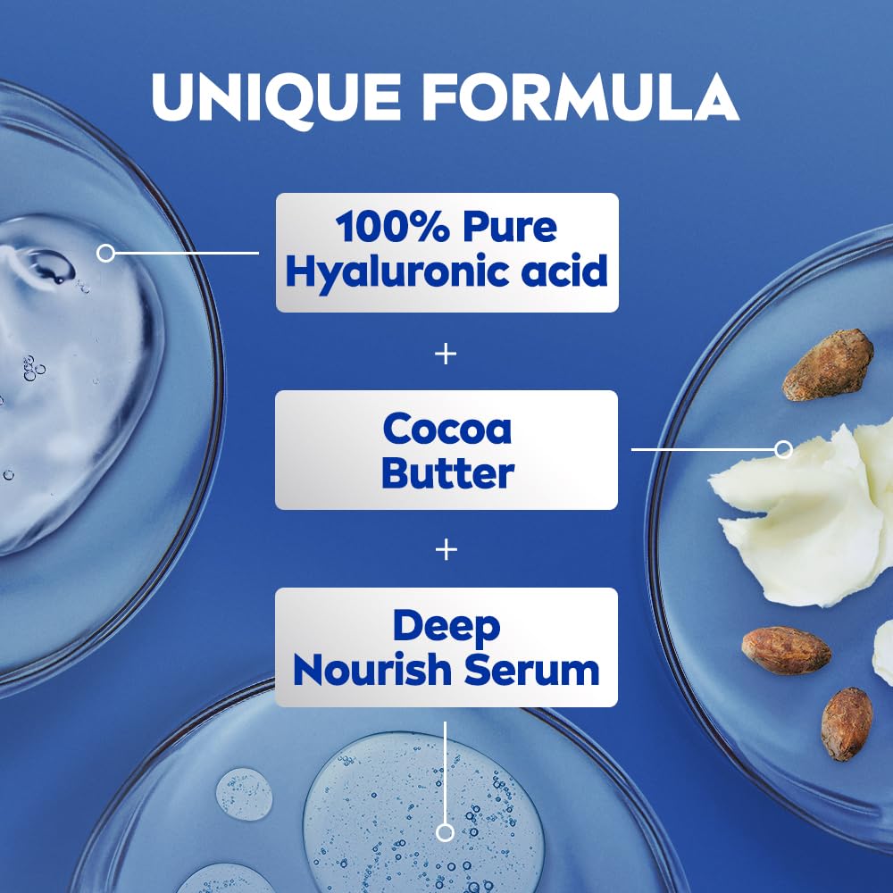 NIVEA Cocoa Nourish Body Lotion for Men & Women with Cocoa Butter, Hyaluronic Acid & Vitamin E Moisturizer for Dry Skin, Deep Nourish Serum Body Cream 72H Moisturiser, Non Greasy Face Cream 600ml