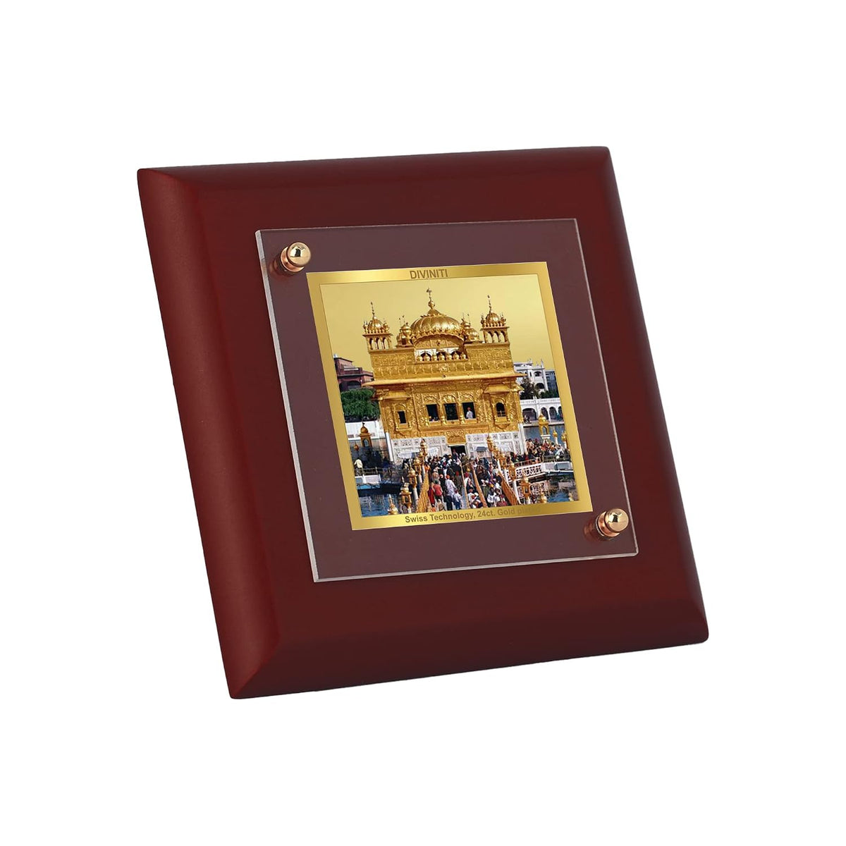 DIVINITI Golden Temple 24K Gold Plated MDF Photo Frame | Premium Sikh Table Top Frame for Home, Office & Prayer Room | Luxury Spiritual Gift Item for Housewarming, Festive Gifting| 10 x 10 CM