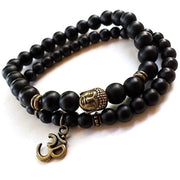 Shining Diva Fashion D'vine Set of 2 Yoga & Meditation Om Charm Buddha Reiki Beads Stylish Bracelet for Men Women(Black)(9377b)