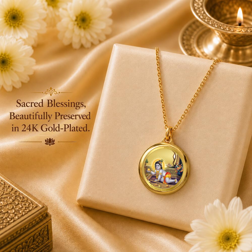 DIVINITI 24K Gold Plated Double-Sided Religious Pendant with Premium Gift Box, Spiritual Locket for Men & Women, Devotional Jewellery for Gifting & Everyday Wear | Radha Krishna & Laddu Gopal