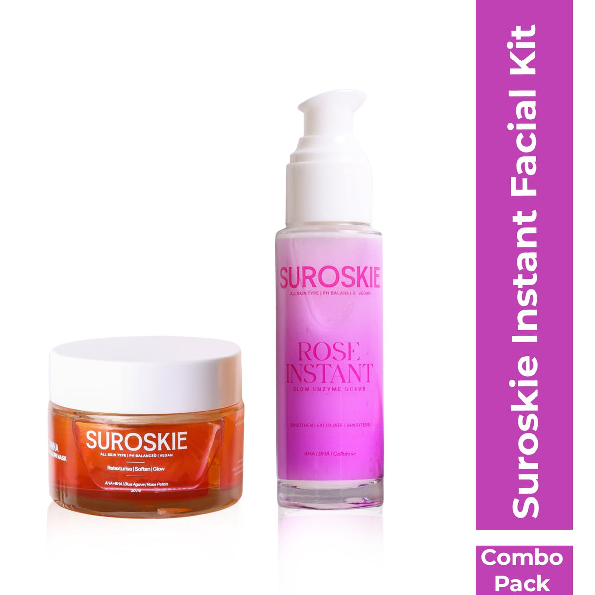Suroskie Rose Instant Enzyme Face Scrub & Rosanna Glow Face Mask Combo (Pack Of 2*50Ml) | For Fine Lines & Clear Dark Spots | Glowing & Brighten Skin | Removes White Heads & Black Heads |Men & Women